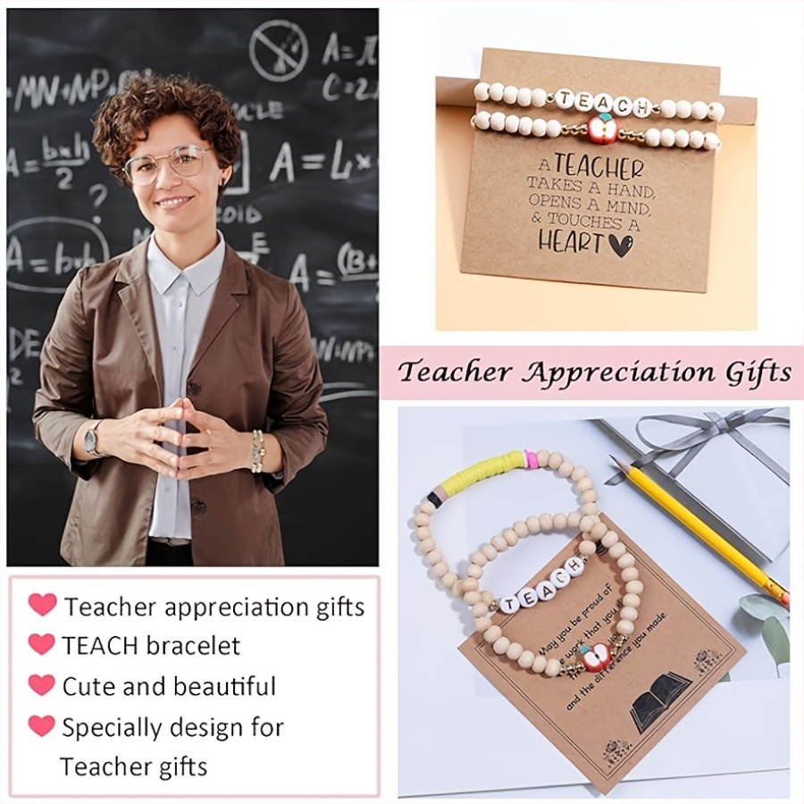 2pcs Boho Style Teacher Appreciation Bracelets Set with Inspirational TEACH Char
